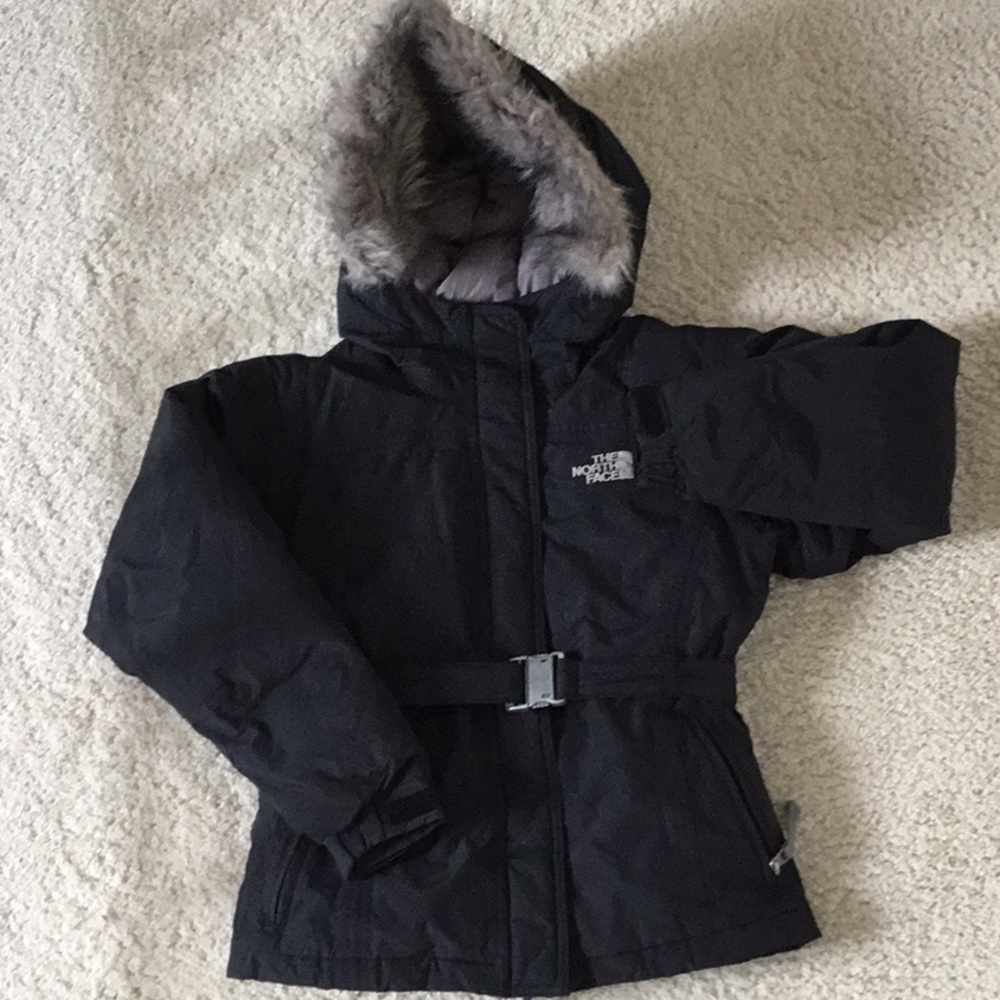 The North Face Girls Greenland Black Winter Coat Jacket Belted Fur S/P Ski